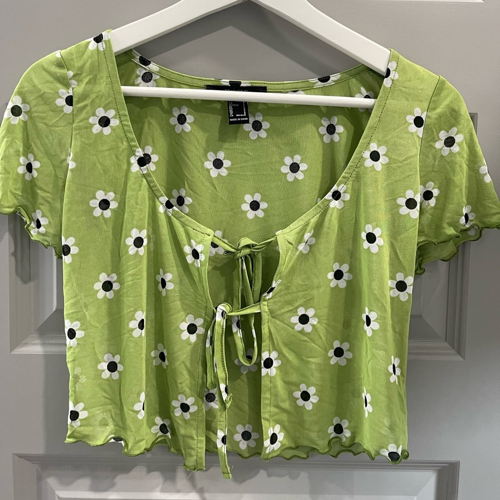 Green with flowers mesh top